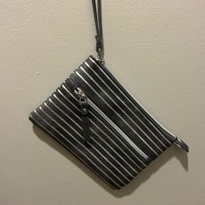 Grey and silver striped wristlet